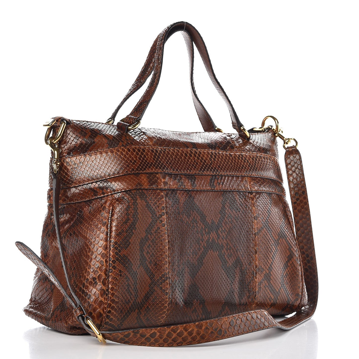 Python Medium Ride Top Handle Bag Brown
