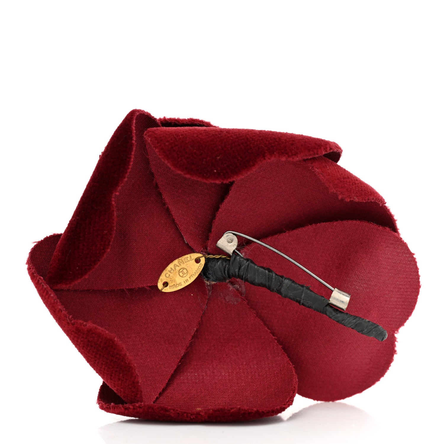 Chanel Velvet Camellia Brooch Pin Bordeaux 3 of 4