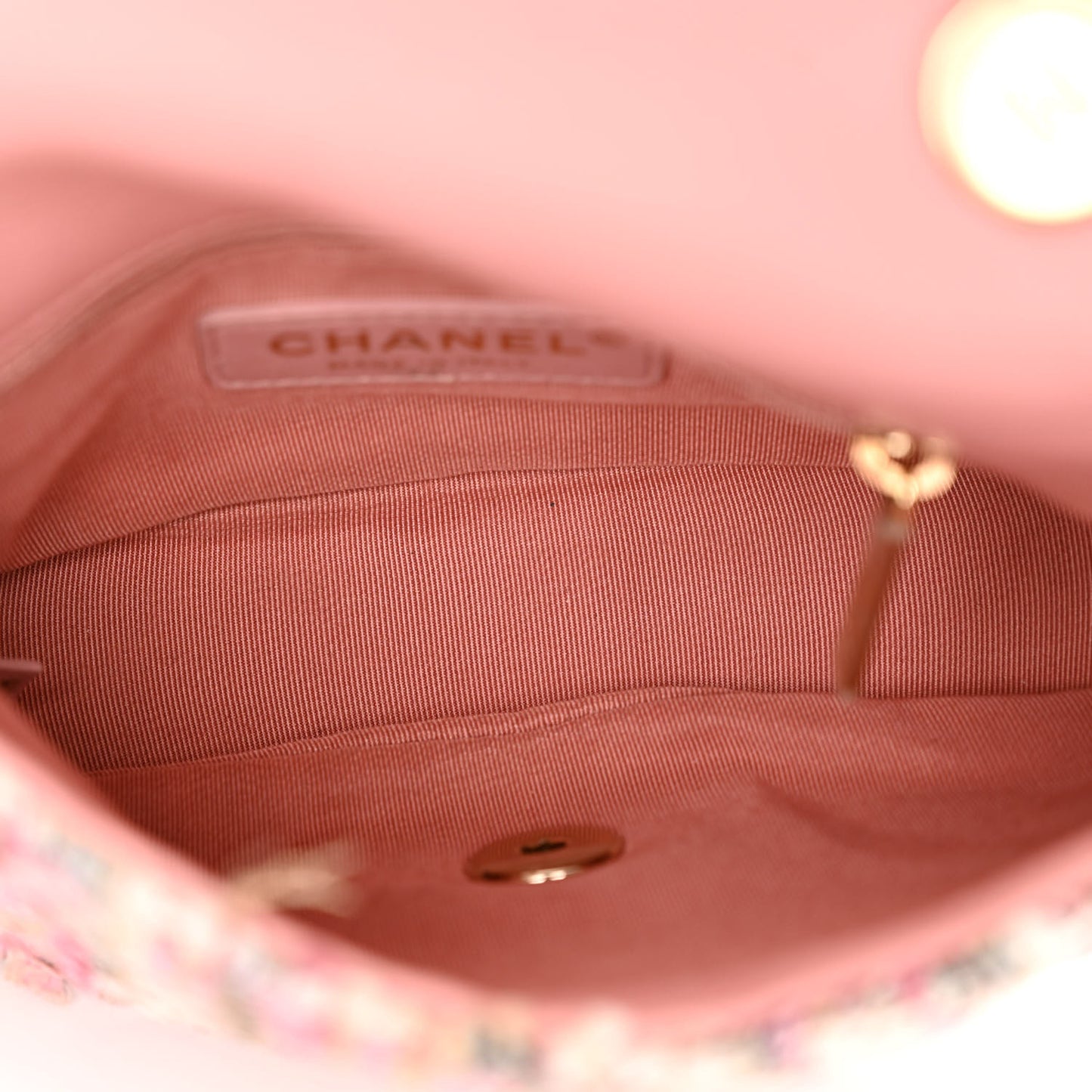 Tweed Mini Pearl Handle Flap Pink Beige Orange Ecru