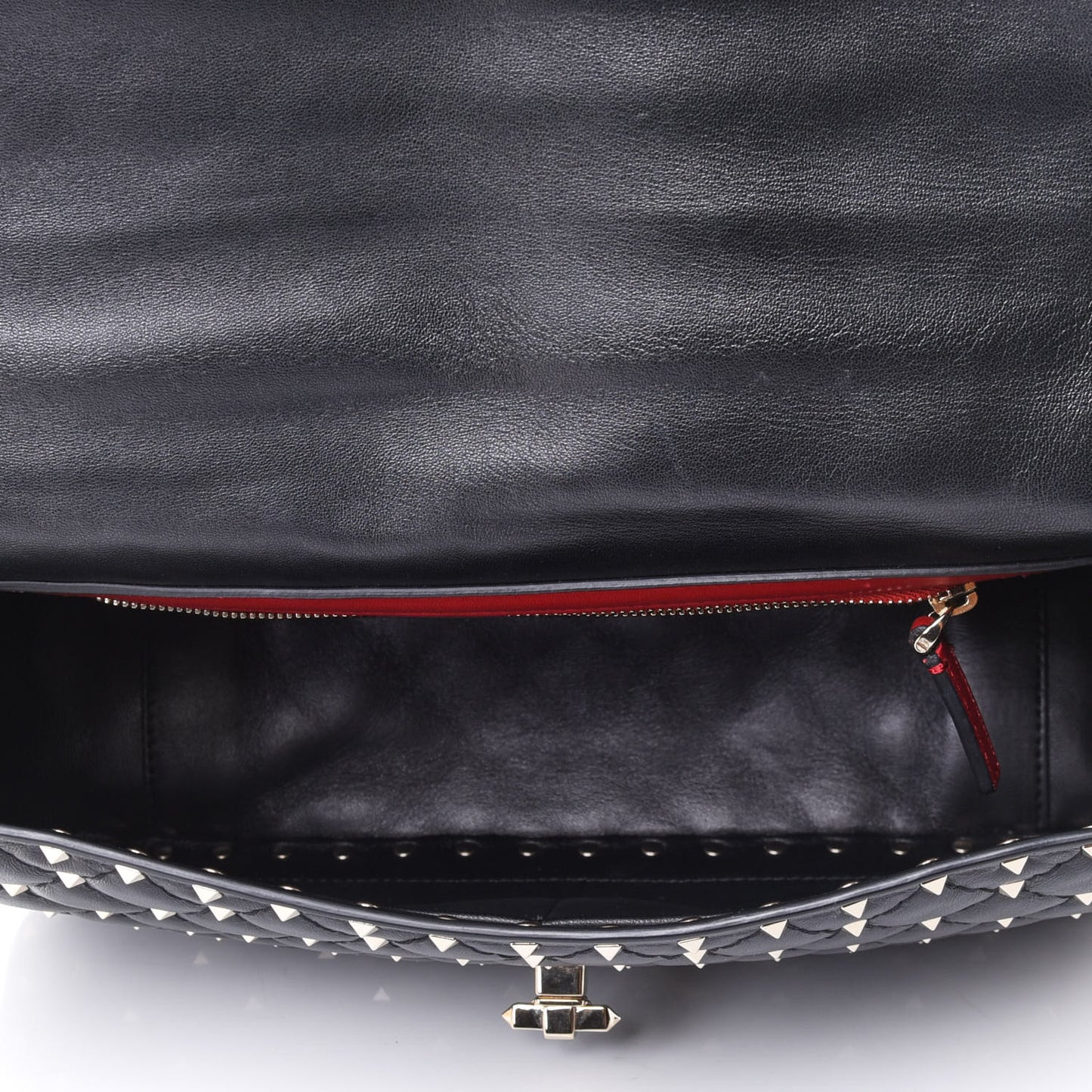 Lambskin Large Rockstud Spike Shoulder Bag Black