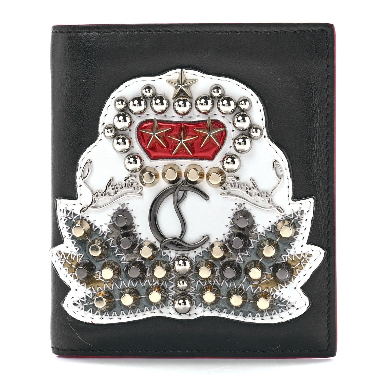Christian Louboutin Calfskin Embellished Crown Compact Wallet Black 1 of 12