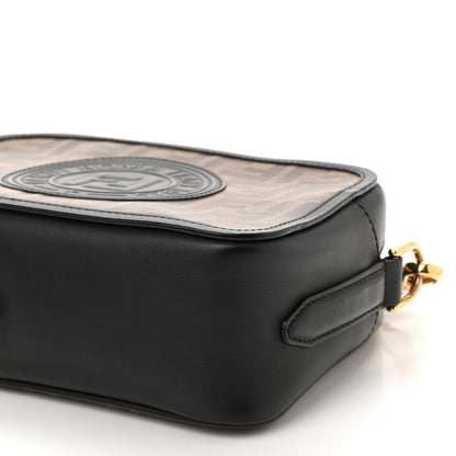 Fendi Glazed Fabric Vitello Century F is Fendi FF 1974 Stamp Patch Camera Case Mogano Panna Black 10 of 11