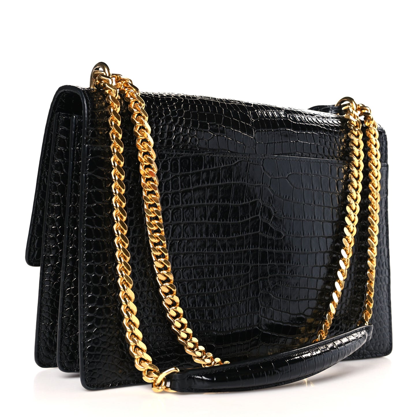 Calfskin Crocodile Embossed Large Monogram Sunset Black