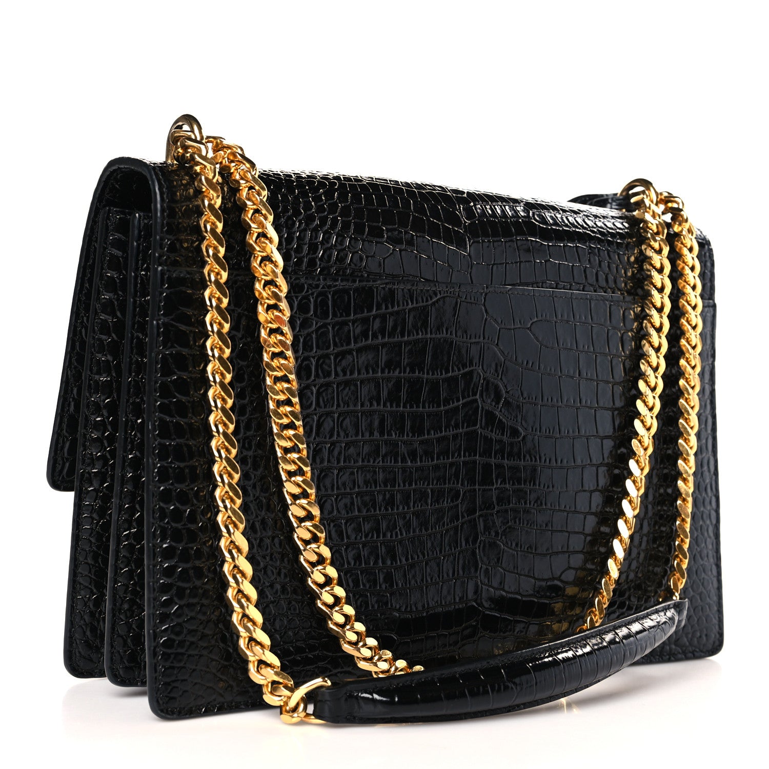 Saint Laurent Calfskin Crocodile Embossed Large Monogram Sunset Black 3 of 8