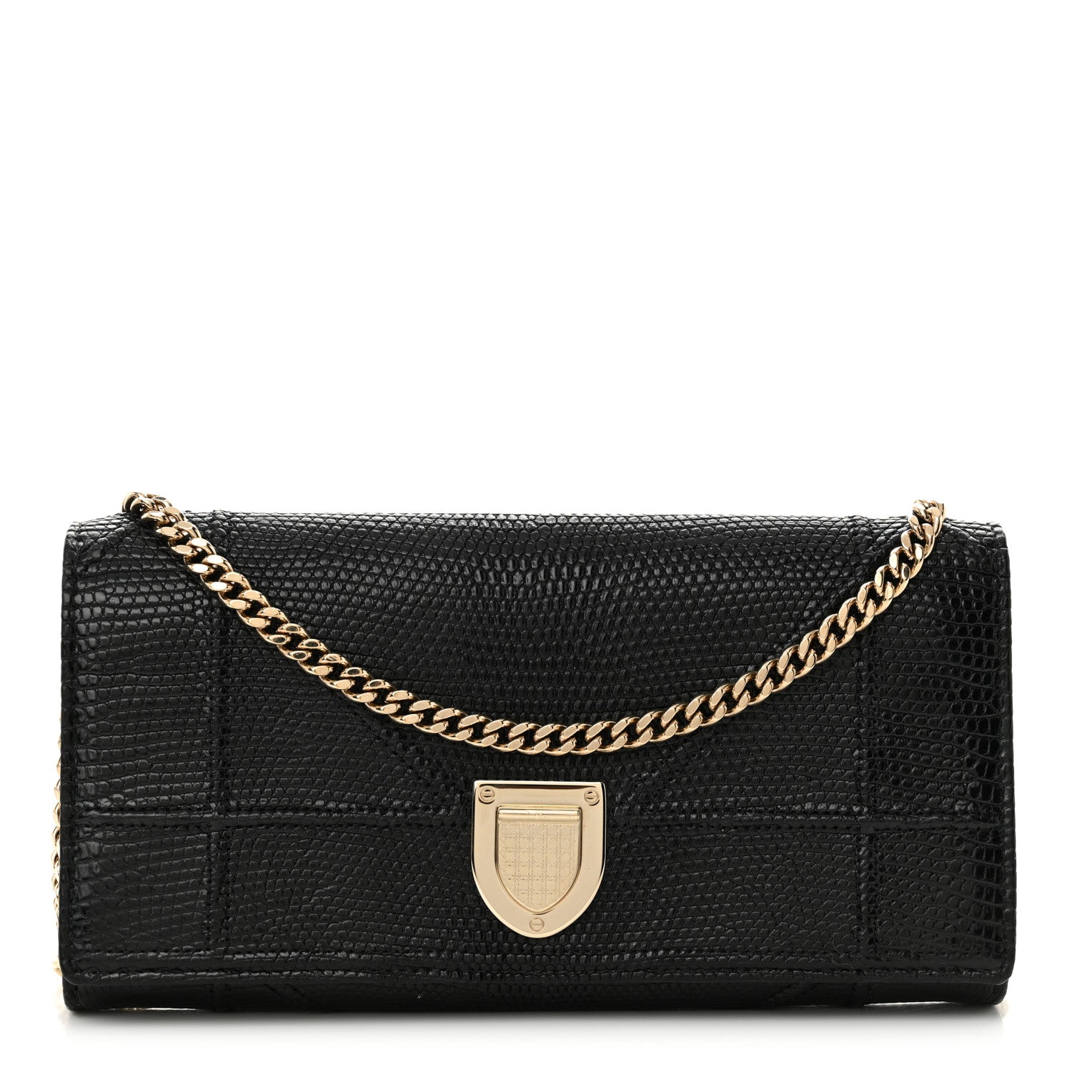 Christian Dior Lizard Diorama Croisiere Chain Wallet Black 1 of 13