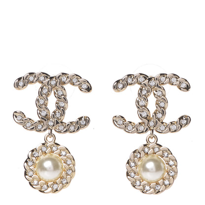 Chanel Crystal Pearl Pearls Coronation CC Drop Earrings Gold 1 of 6