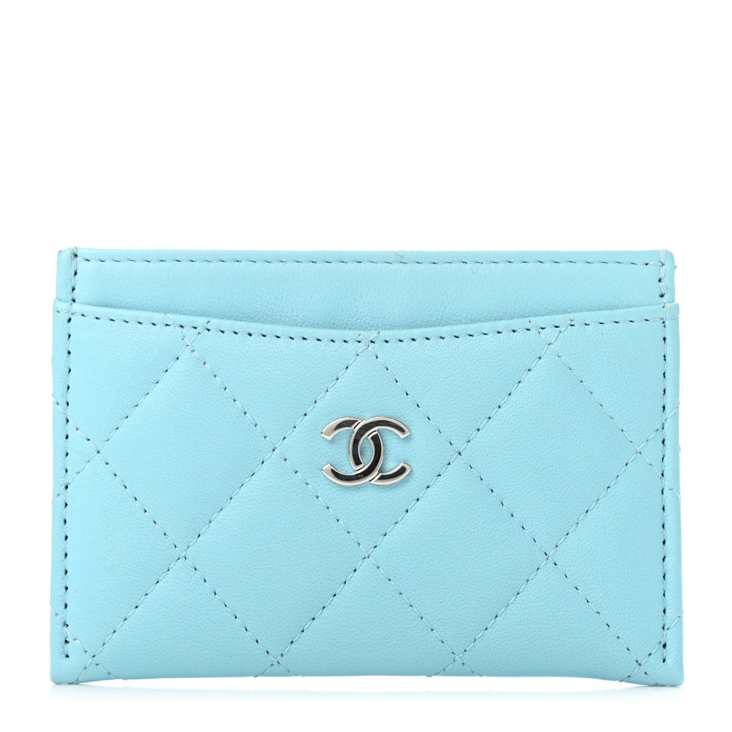 Lambskin Quilted Card Holder Light Blue