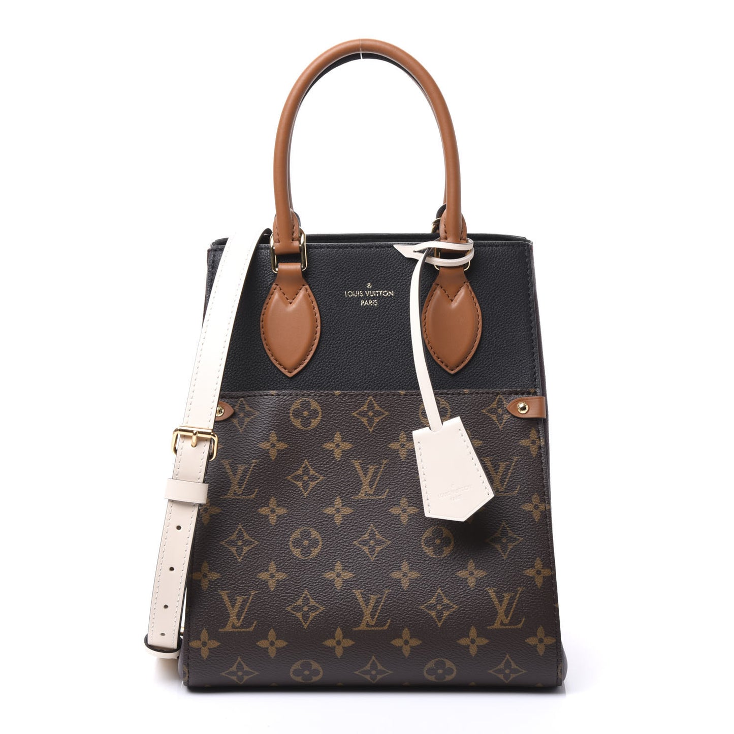 Calfskin Monogram Fold Tote MM Black Wine Cream