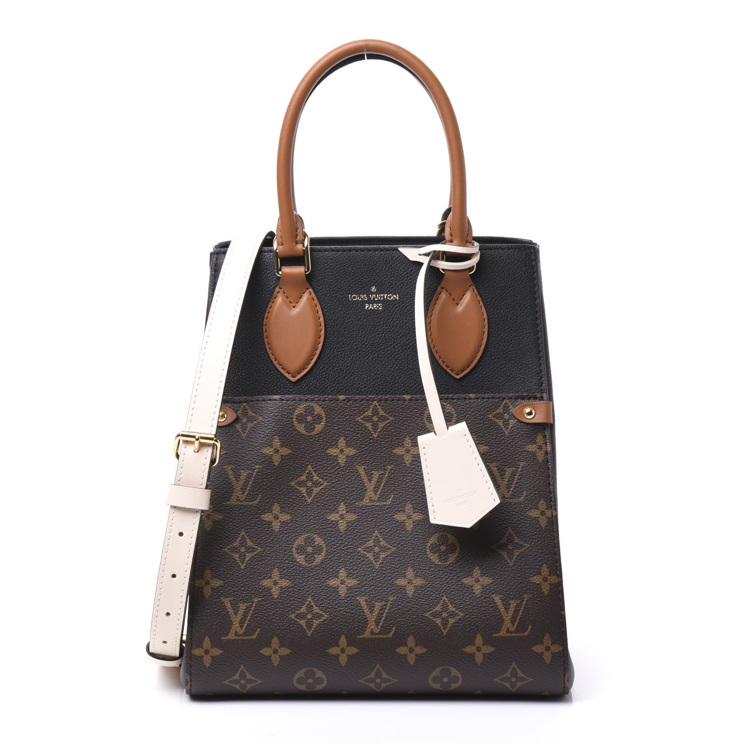 Louis Vuitton Calfskin Monogram Fold Tote MM Black Wine Cream 1 of 11