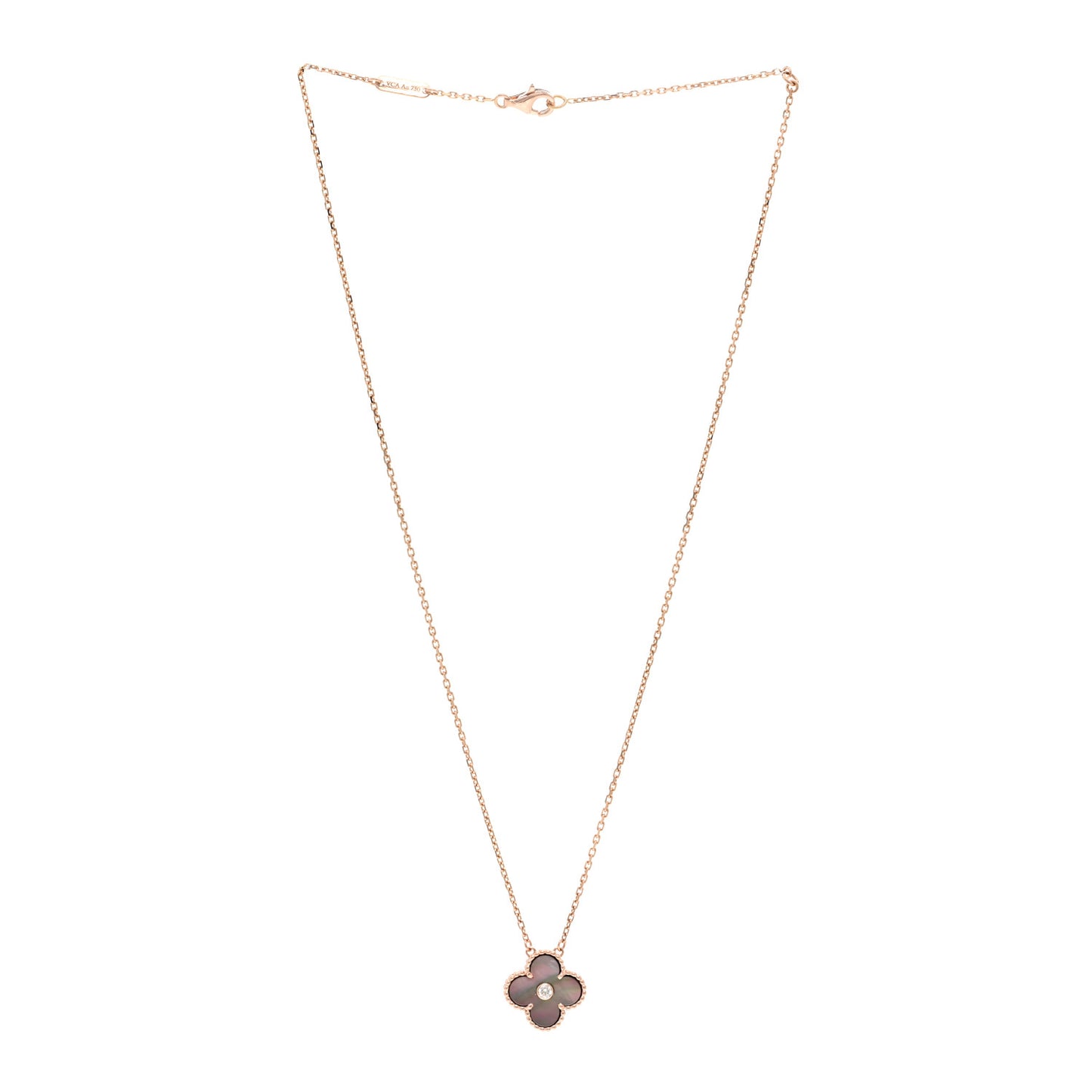 18K Rose Gold Diamond Grey Mother of Pearl Vintage Alhambra Pendant Necklace