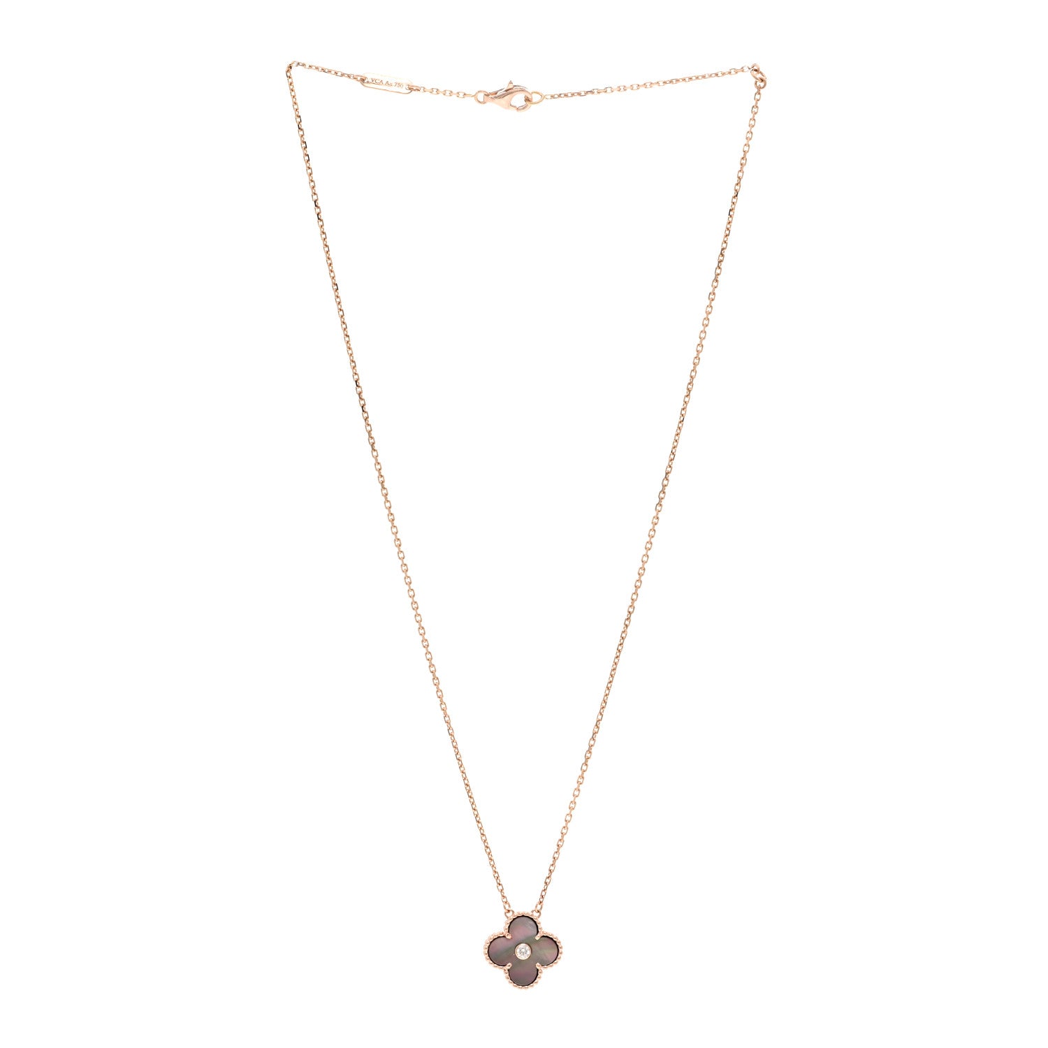 Van Cleef & Arpels 18K Rose Gold Diamond Grey Mother of Pearl Vintage Alhambra Pendant Necklace 3 of 6