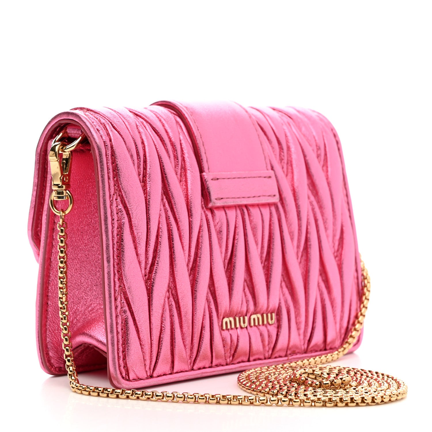 Miu Miu Metallic Nappa Matelasse Crystal Embellished Lady Crossbody Pink 3 of 12