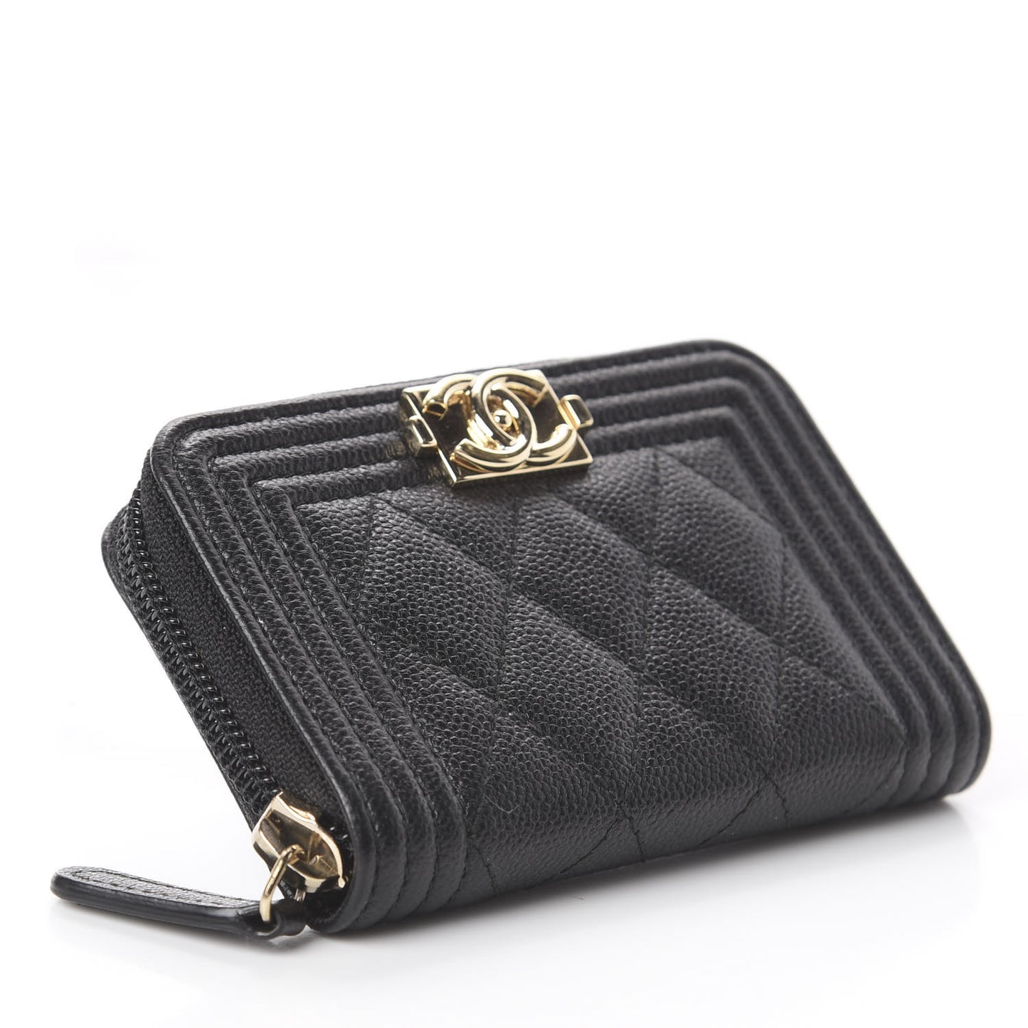 Caviar Quilted Boy Zip Around Coin Purse Wallet Black