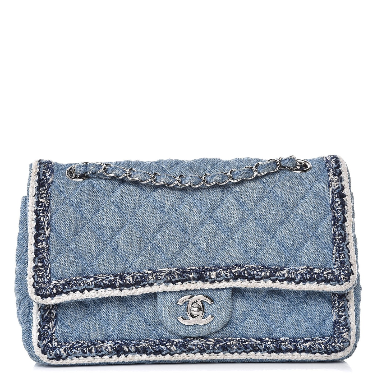 Denim Braided Medium Flap Bag Light Blue