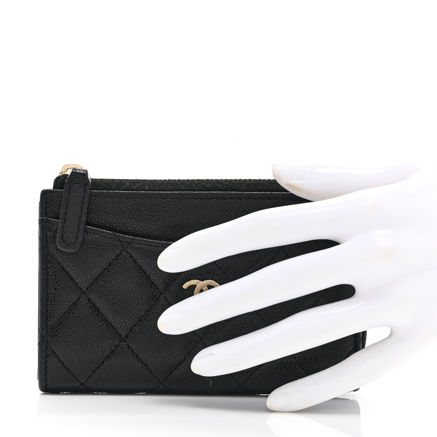 Caviar Quilted CC Zip Around Card Holder Black