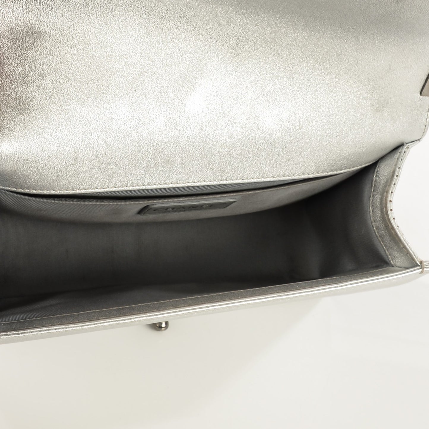 Metallic Lambskin Perforated Medium Boy Flap Silver
