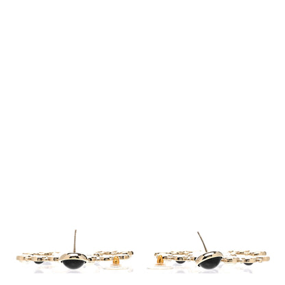 Chanel Crystal Pearl Metal Resin Polka Dot CC Drop Earrings Black Gold 3 of 5