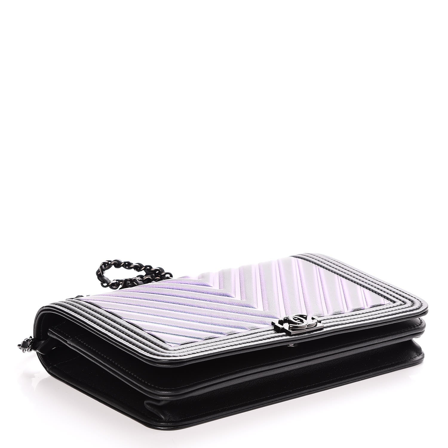 Chanel Calfskin Painted Chevron Embossed Boy Wallet On Chain WOC Black 4 of 9