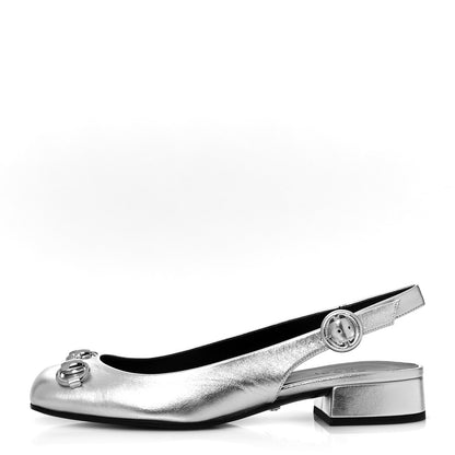 Gucci Metallic Nappa Horsebit Slingback Pumps 35 Argento 1 of 8