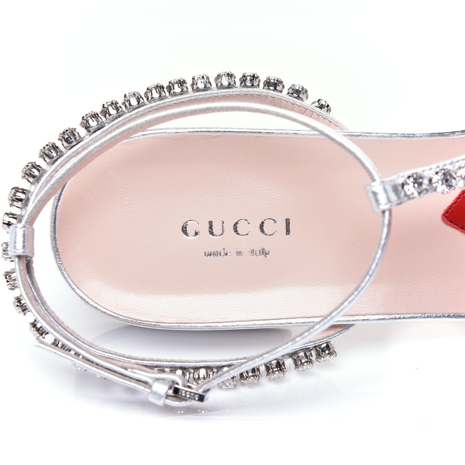 Gucci Nappa Silk Crystal Bertie T-Strap Low Heel Sandals 39 Argento 7 of 13