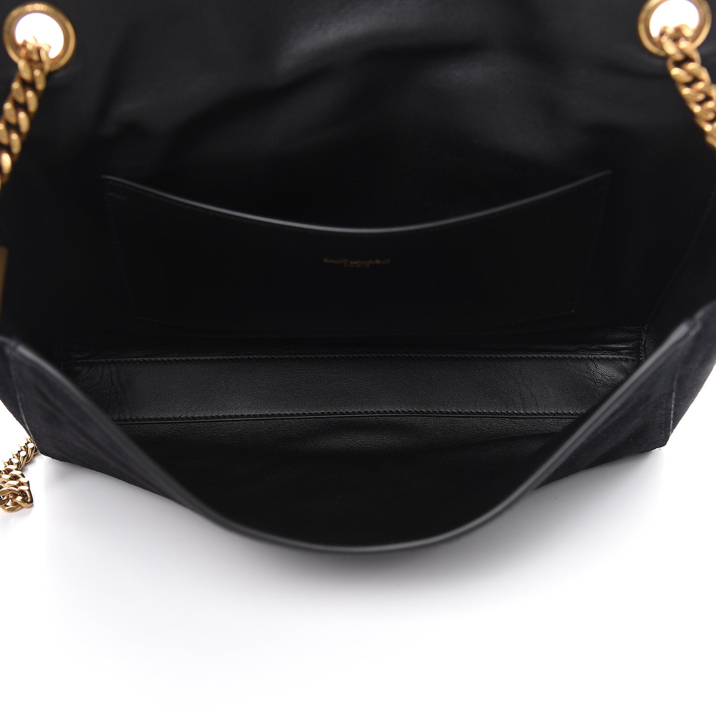 Smooth Calfskin Suede Medium Reversible Monogram Kate Satchel Black