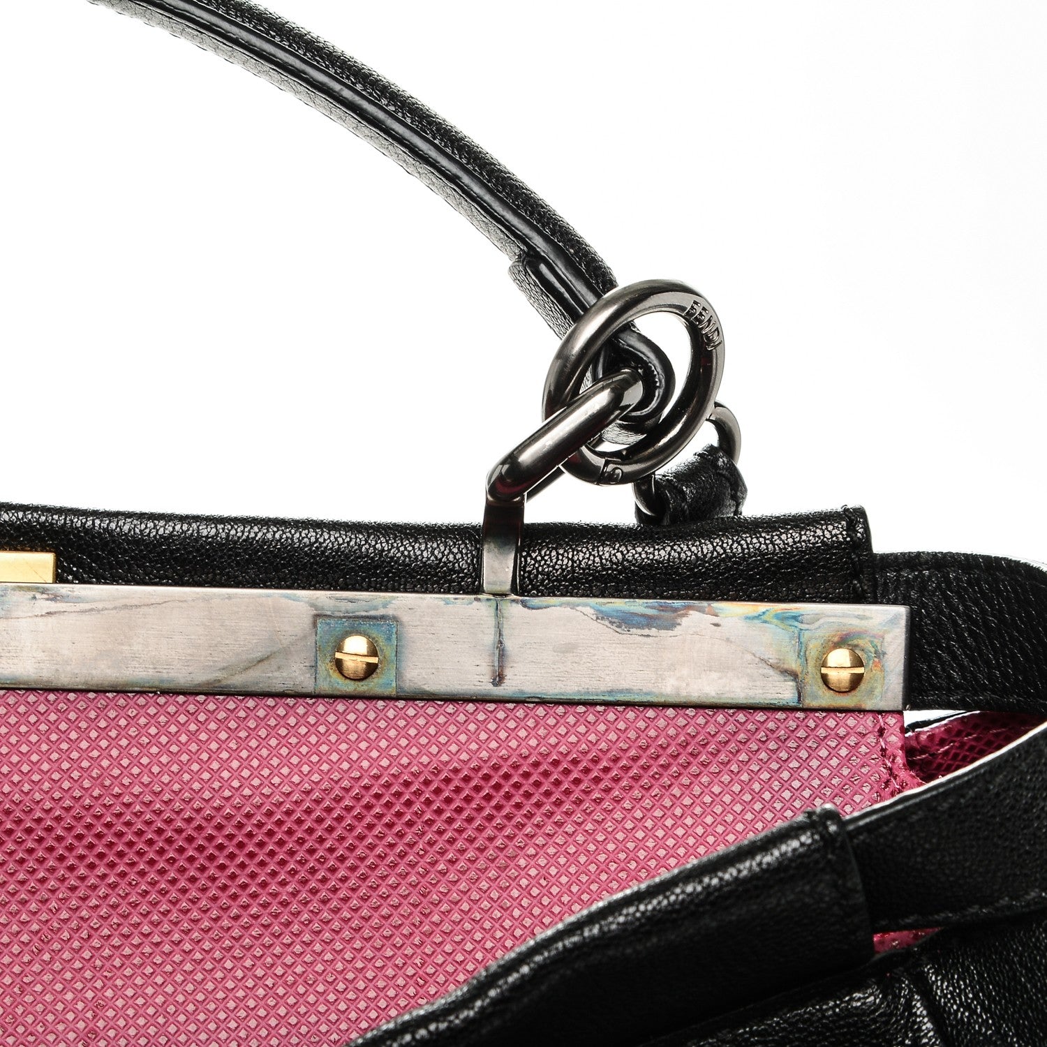 Fendi Goatskin Large Peekaboo Iconic Satchel Black Lampone 9 of 9
