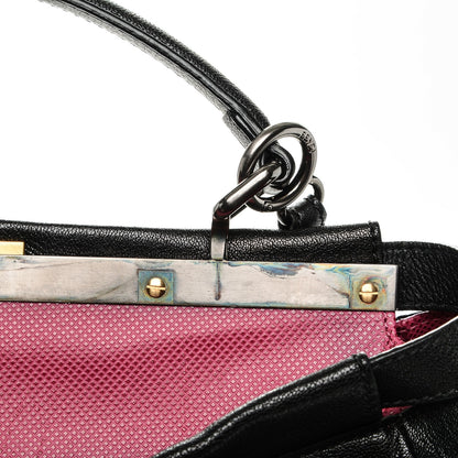 Fendi Goatskin Large Peekaboo Iconic Satchel Black Lampone 9 of 9