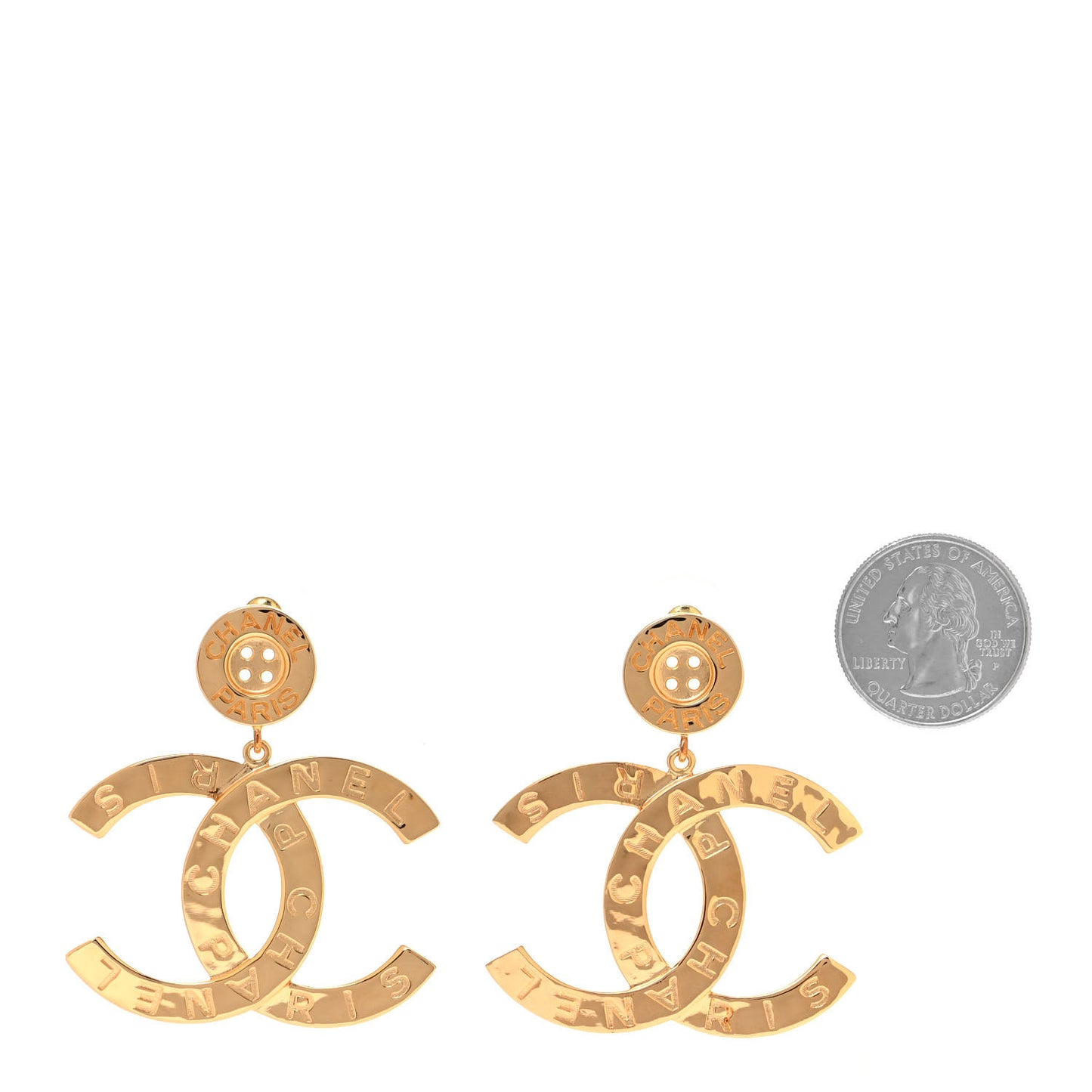 Metal Large Paris Button Earrings Gold