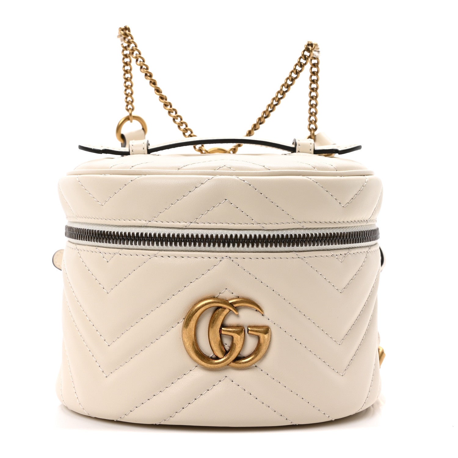 Gucci Calfskin Matelasse Mini GG Marmont Round Backpack White 1 of 11