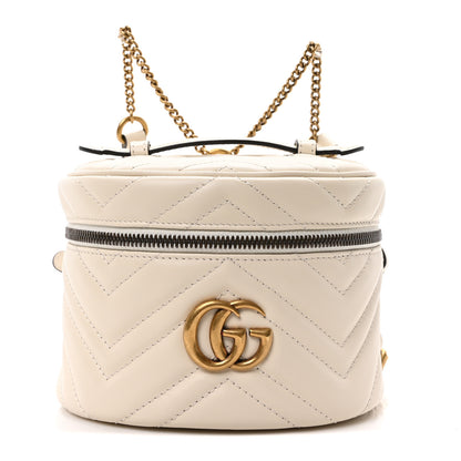 Gucci Calfskin Matelasse Mini GG Marmont Round Backpack White 1 of 11