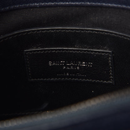 Saint Laurent Sheepskin Matelasse Chevron Monogram Medium College Bag Deep Marine 6 of 27