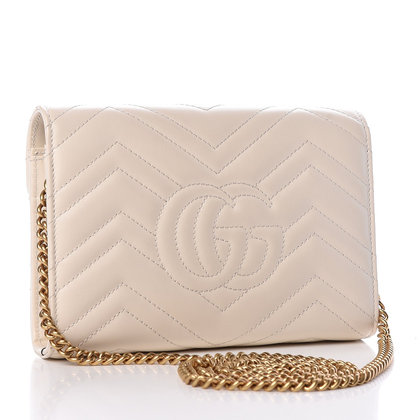 Calfskin Matelasse GG Marmont Chain Wallet Mystic White