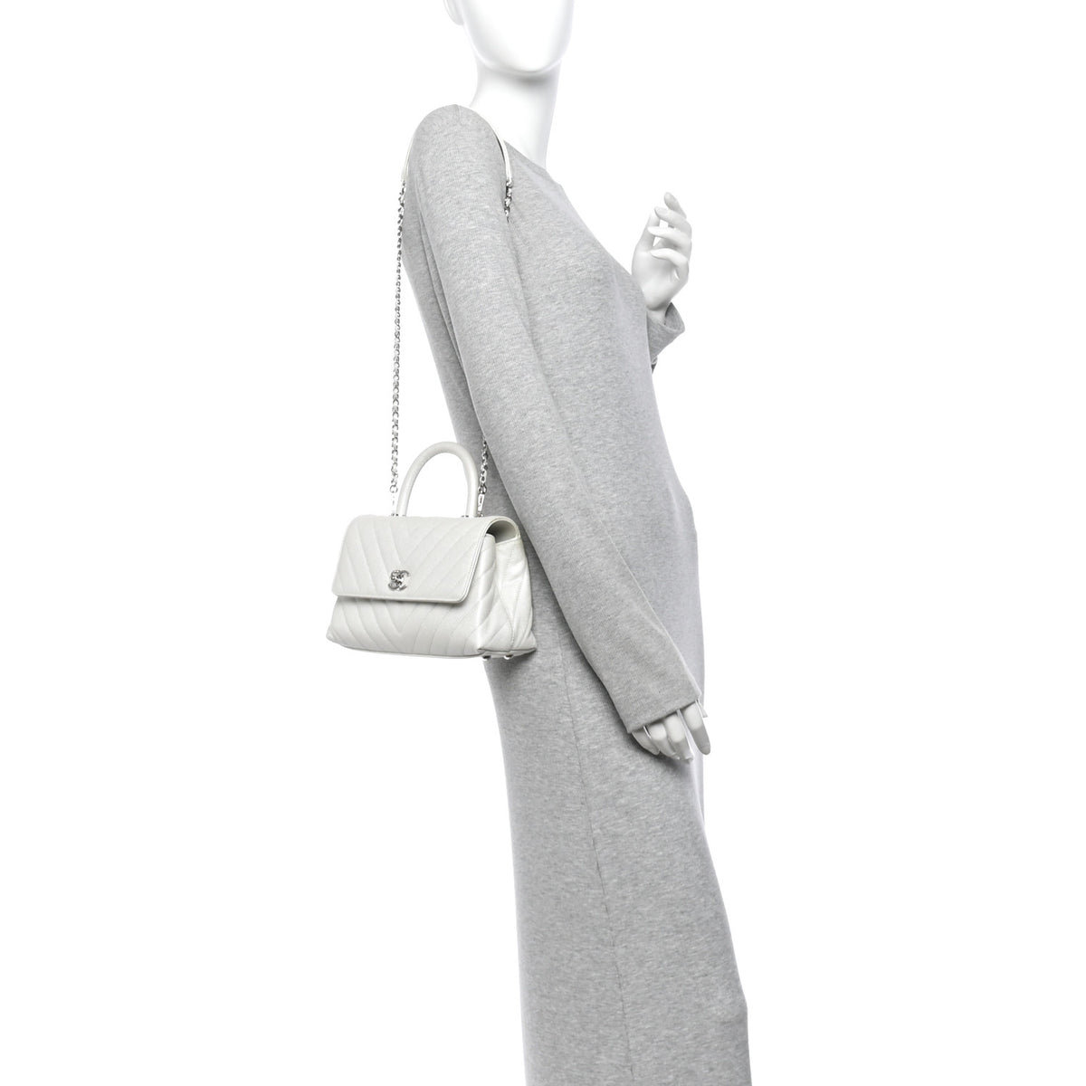 Chanel Iridescent Caviar Chevron Quilted Mini Coco Handle Flap White 2 of 10