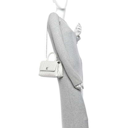 Chanel Iridescent Caviar Chevron Quilted Mini Coco Handle Flap White 2 of 10