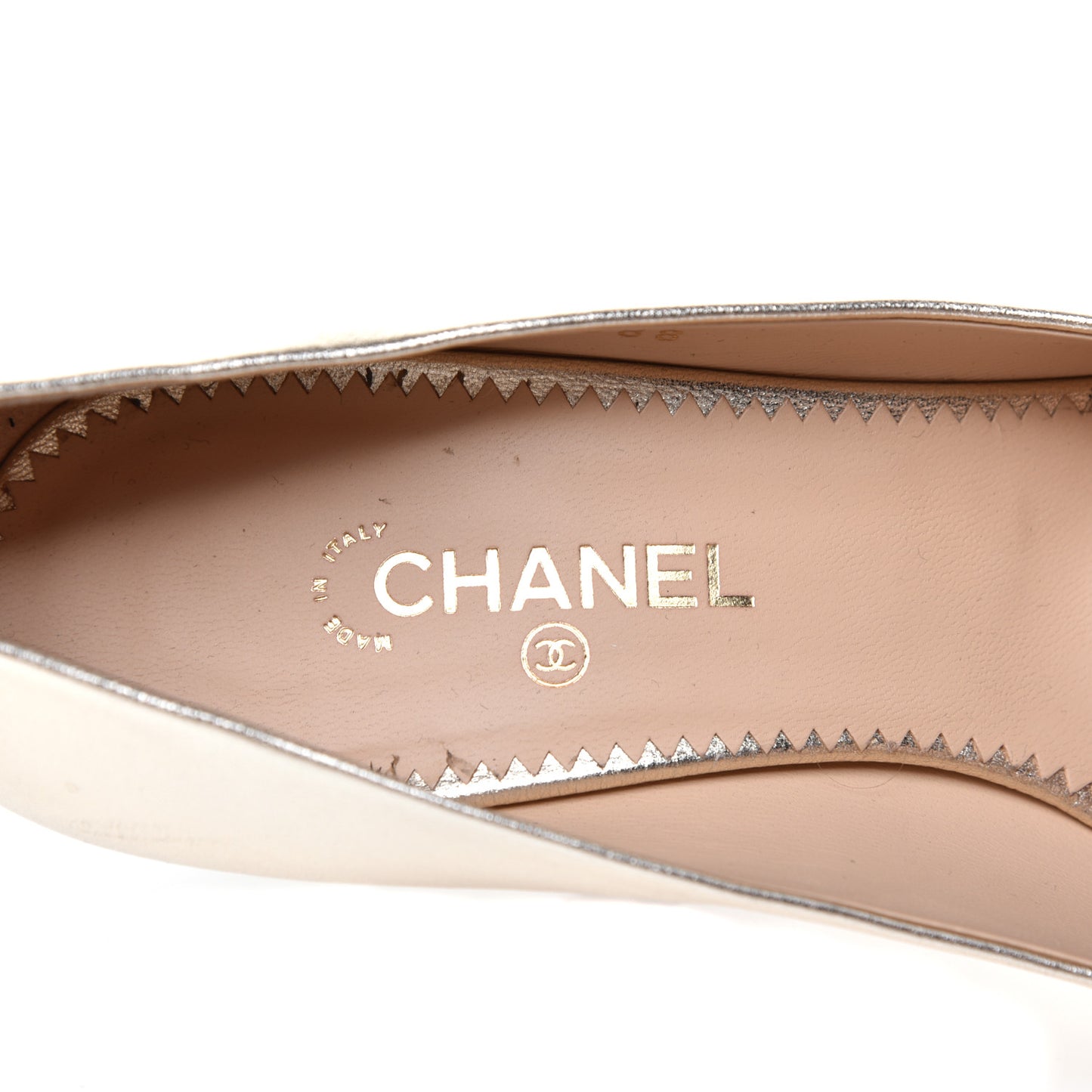 Metallic Lambskin CC Pumps 36 Light Gold Black