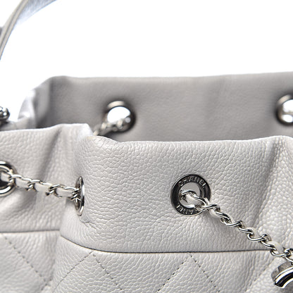 Chanel Grained Calfskin Quilted Medium CC Chain Bucket Drawstring Bag Light Grey 9 of 15