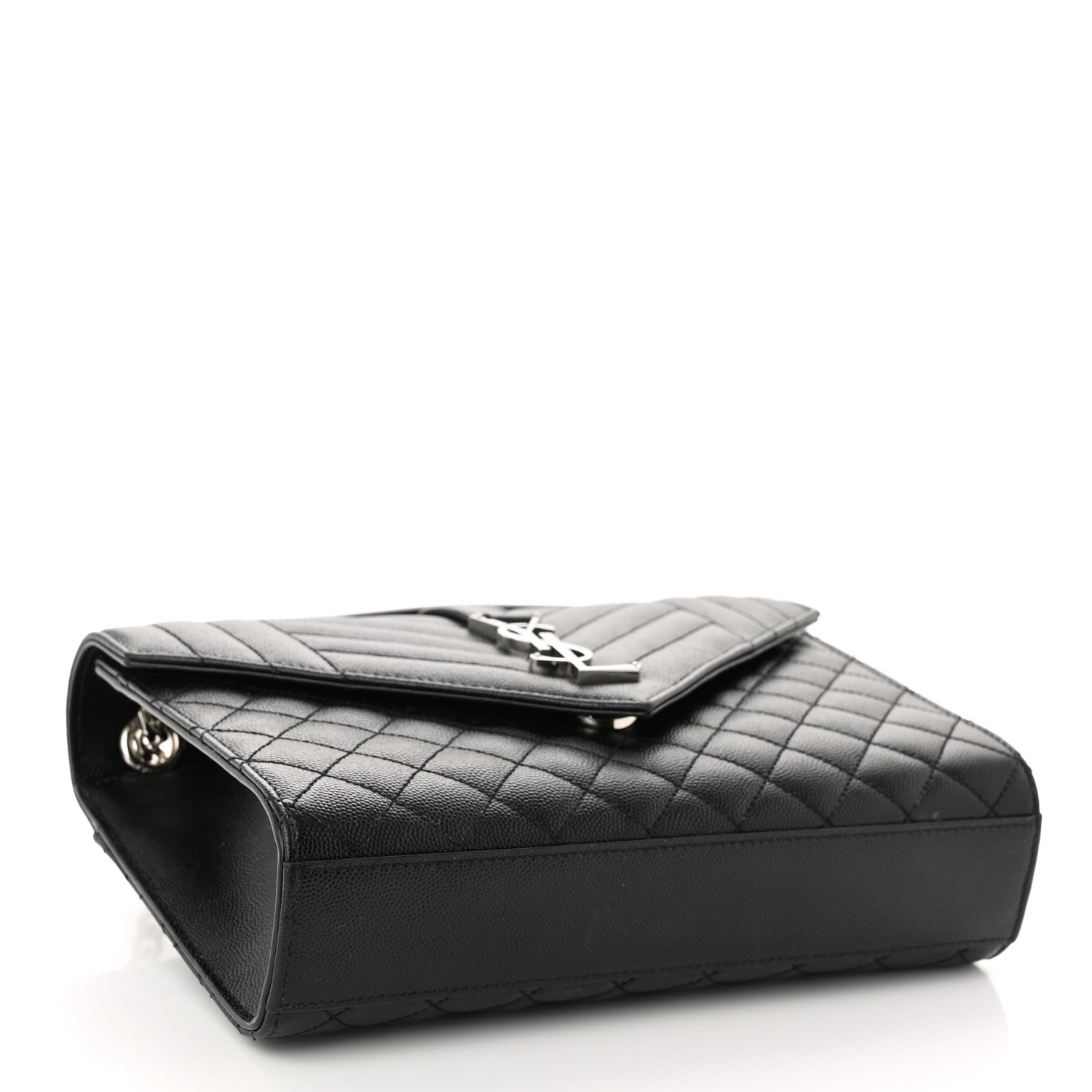 Saint Laurent Grain De Poudre Textured Mixed Matelasse Triquilt Medium Monogram Satchel Black 4 of 12