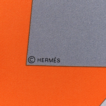 Hermes Silk Vintage Her-Mes Pocket Square Gris Pale Orange Gris 3 of 3