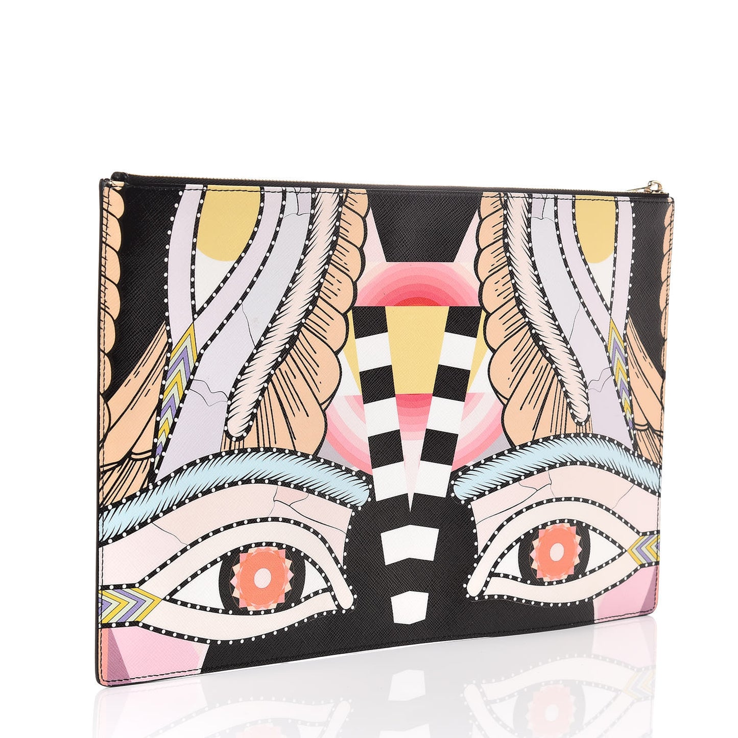 Calfskin Egyptian Print Large Flat Pouch
