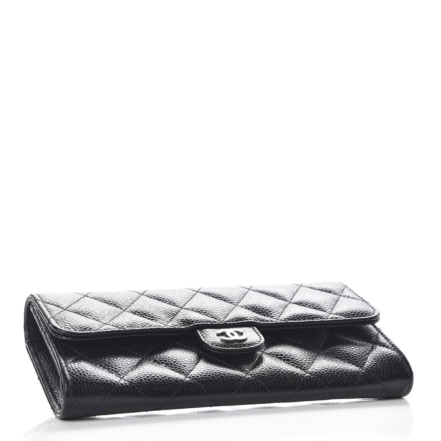 Caviar Quilted Large Gusset Flap Wallet Black