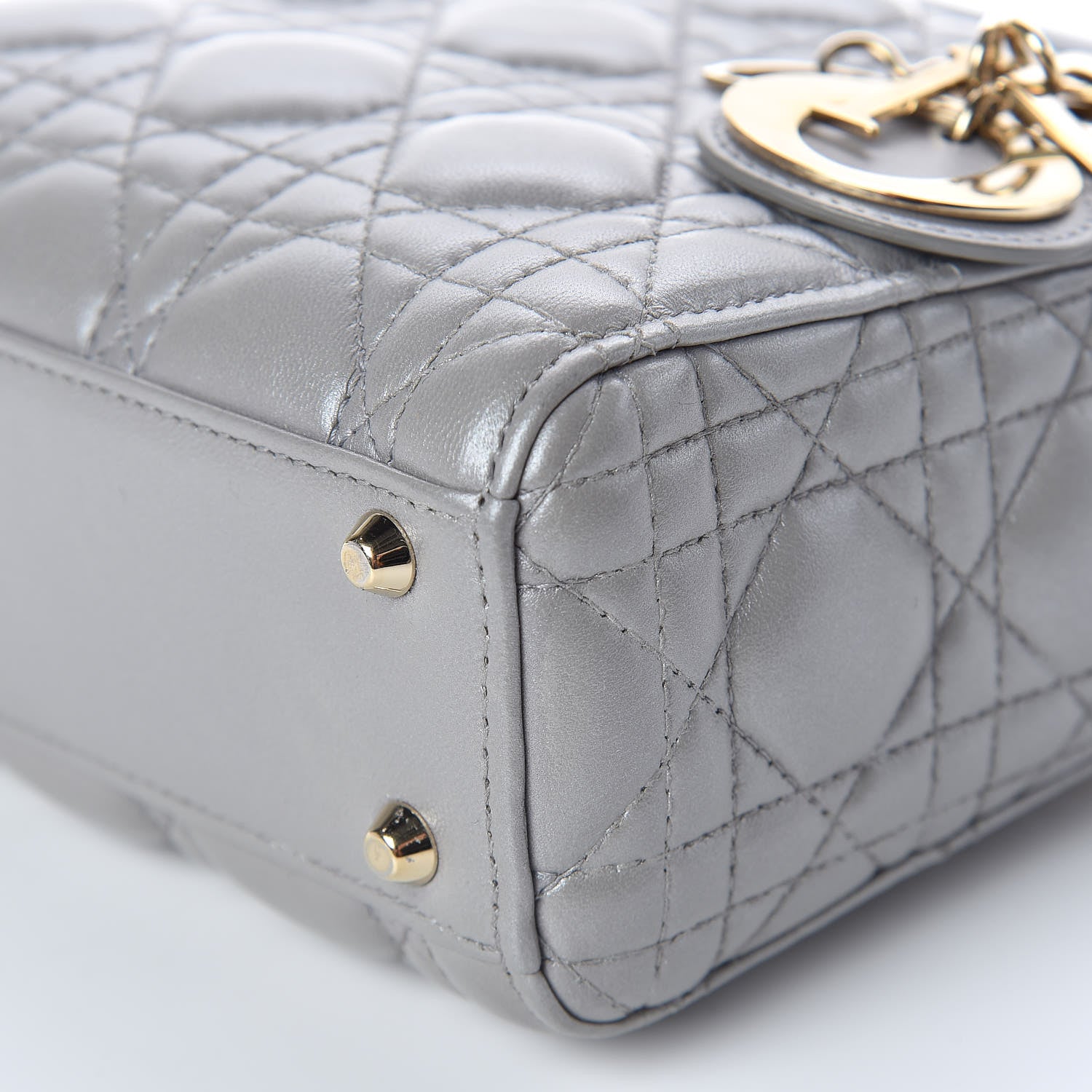 Christian Dior Metallic Lambskin Cannage Mini Lady Dior Grey 9 of 22