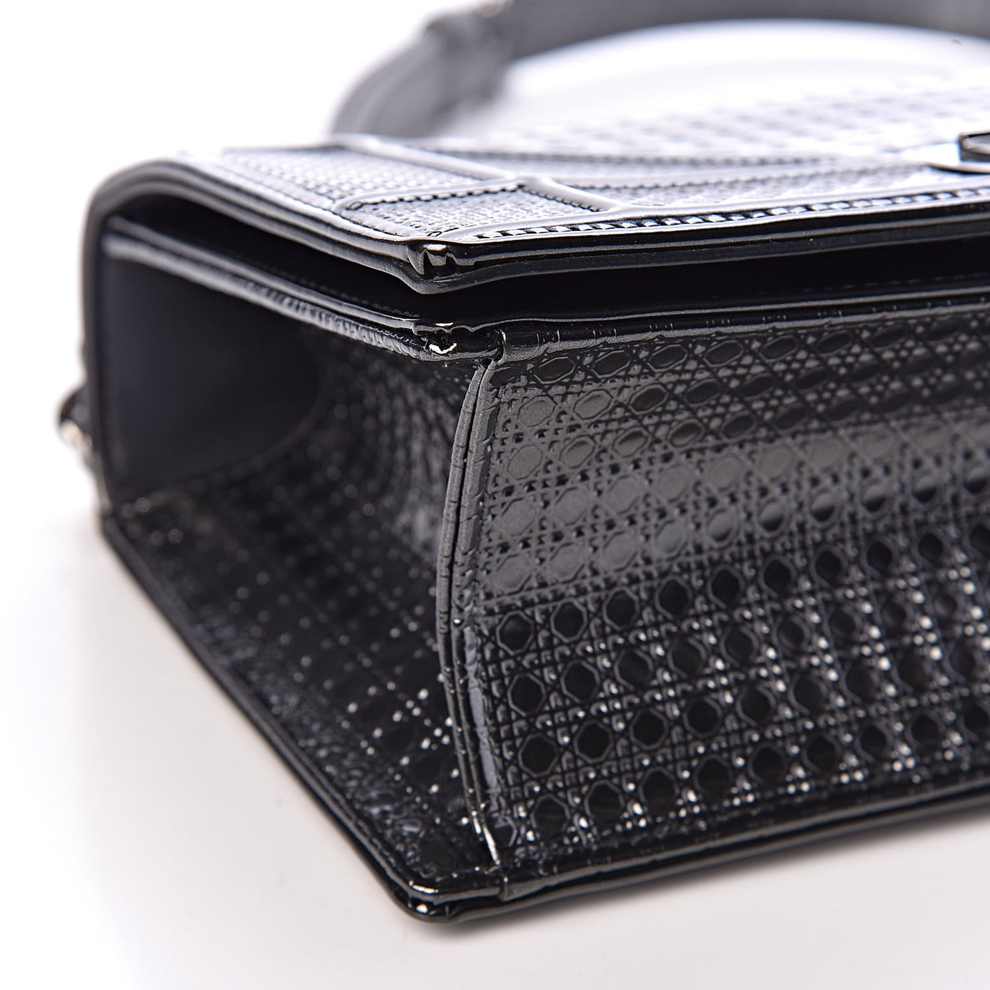 Metallic Patent Micro-Cannage Small Diorama Flap Bag Onyx Black