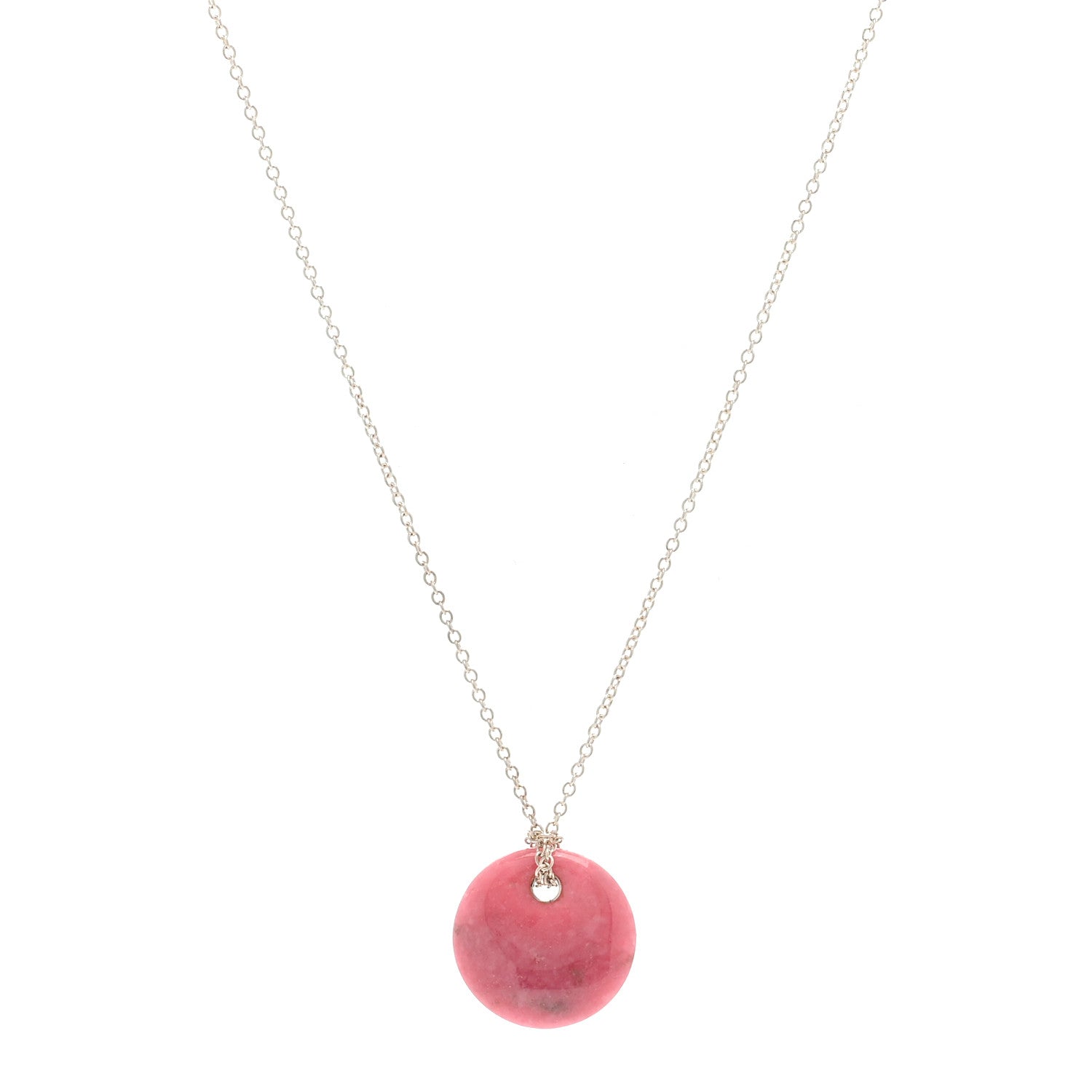 Tiffany Sterling Silver Rhodonite Elsa Peretti Disc Necklace 1 of 3