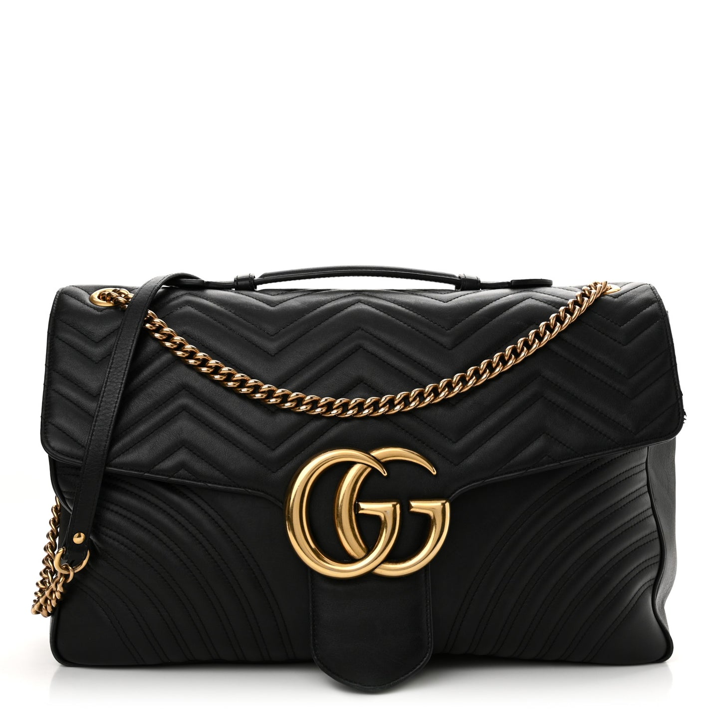 Calfskin Matelasse Maxi GG Marmont Top Handle Shoulder Bag Black Black