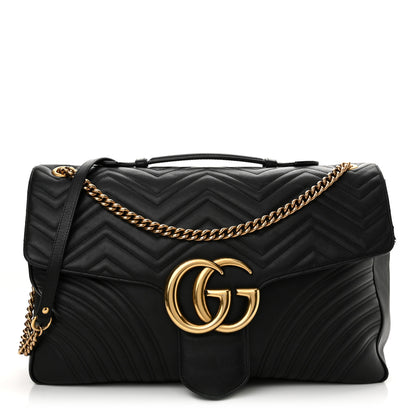 Gucci Calfskin Matelasse Maxi GG Marmont Top Handle Shoulder Bag Black Black 1 of 18