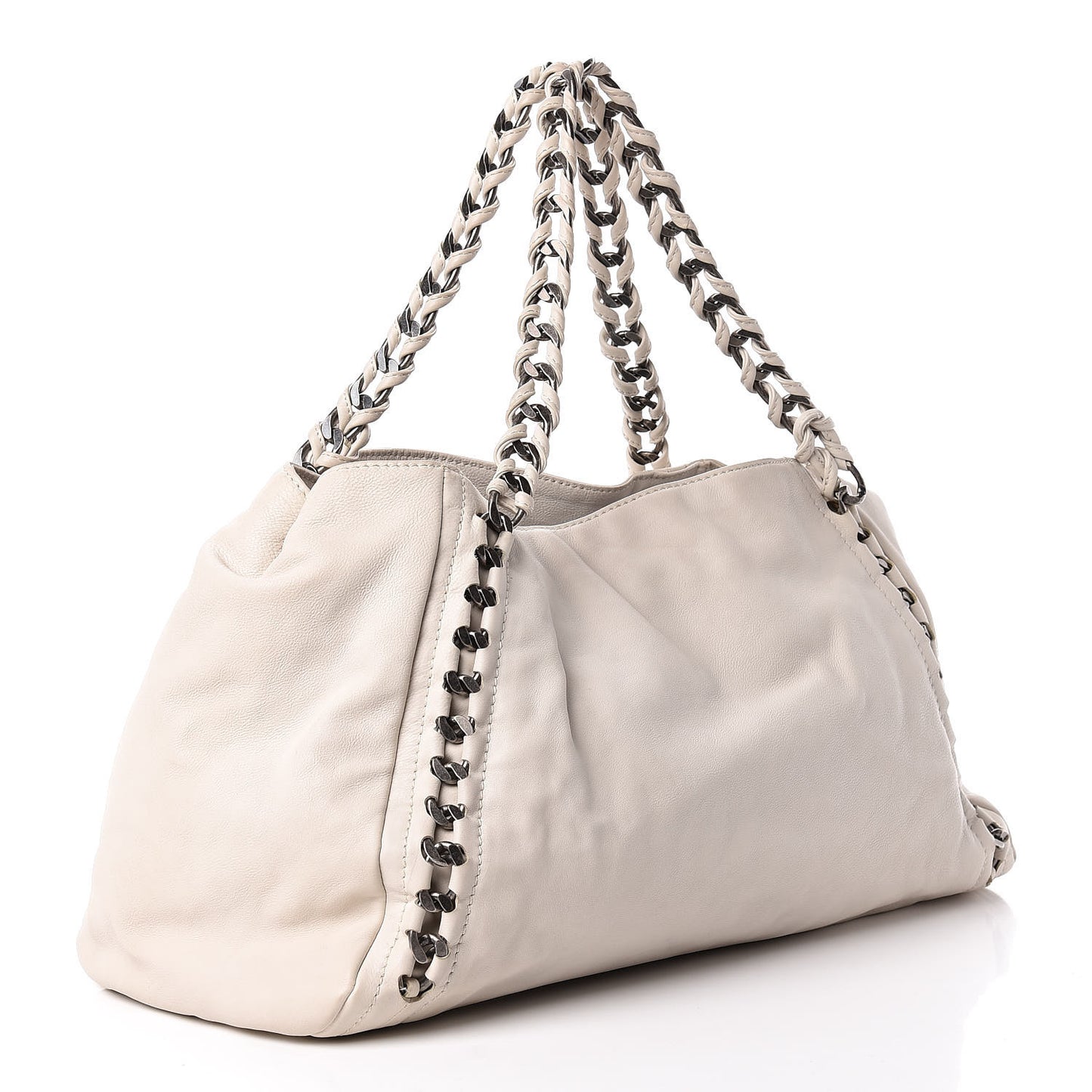 Calfskin Large East West Modern Chain Tote White
