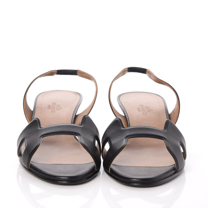 Hermes Calfskin Ottomane Slingback Sandals 39 Black 2 of 8