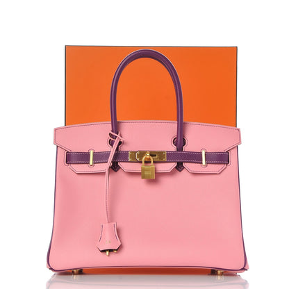 Hermes Epsom Horseshoe Bi Color Birkin 30 Rose Confetti Anemone 31 of 35