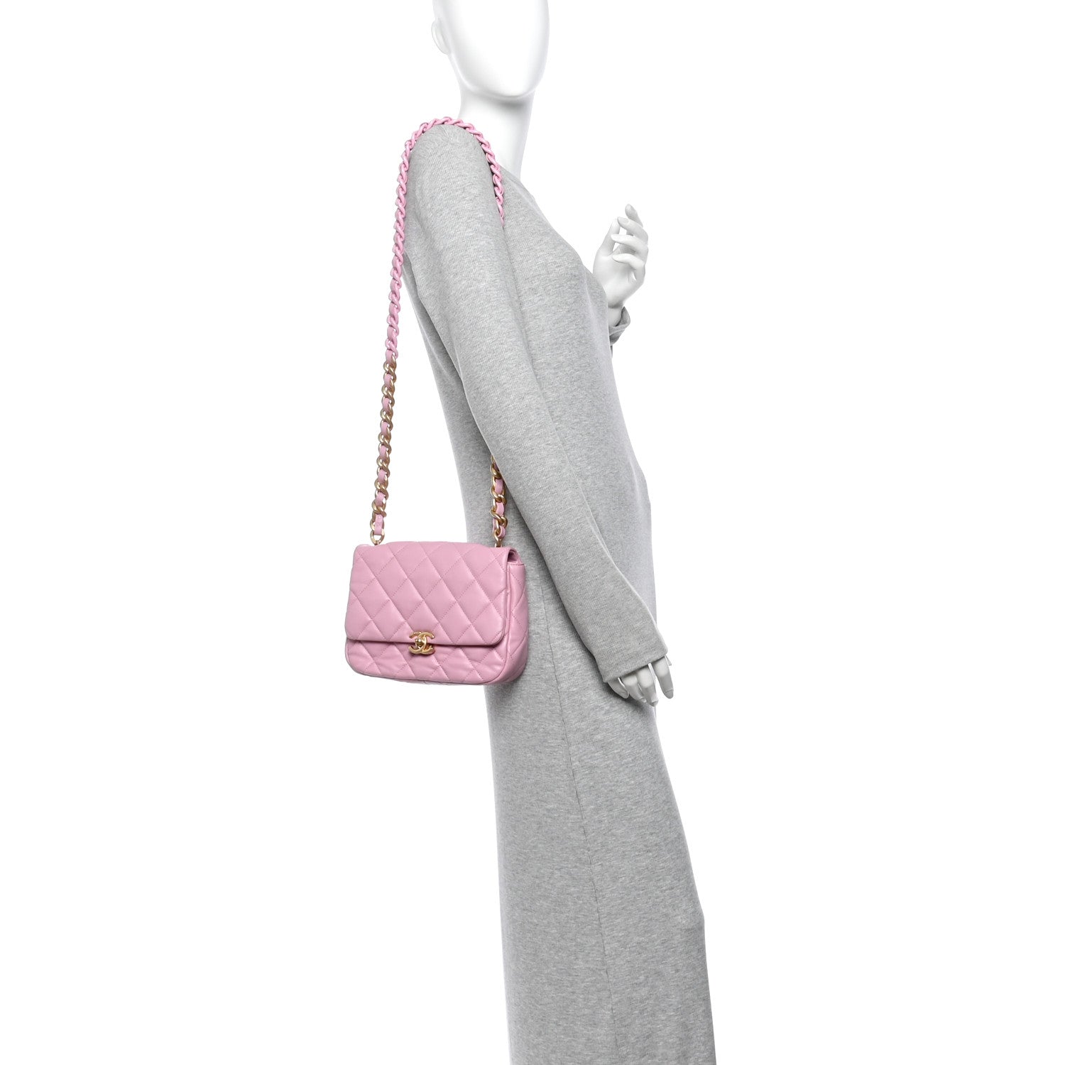 Chanel Lambskin Quilted Small Lacquered Chain Flap Pink 2 of 10