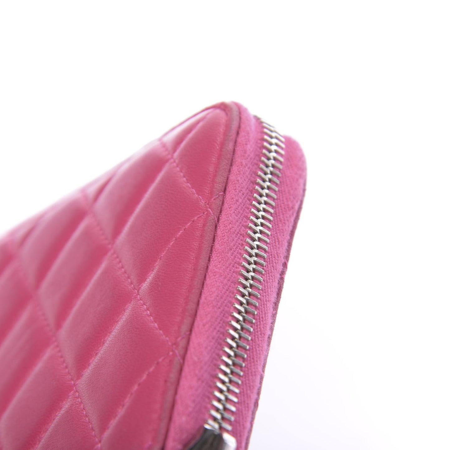 Lambskin Quilted Large Gusset Zip Around Wallet Pink